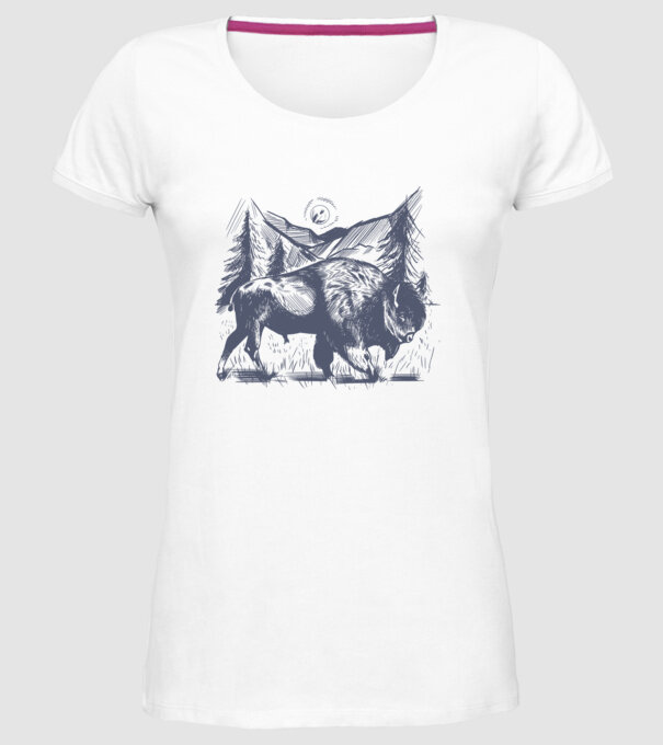 Bizon model alb pe tricou