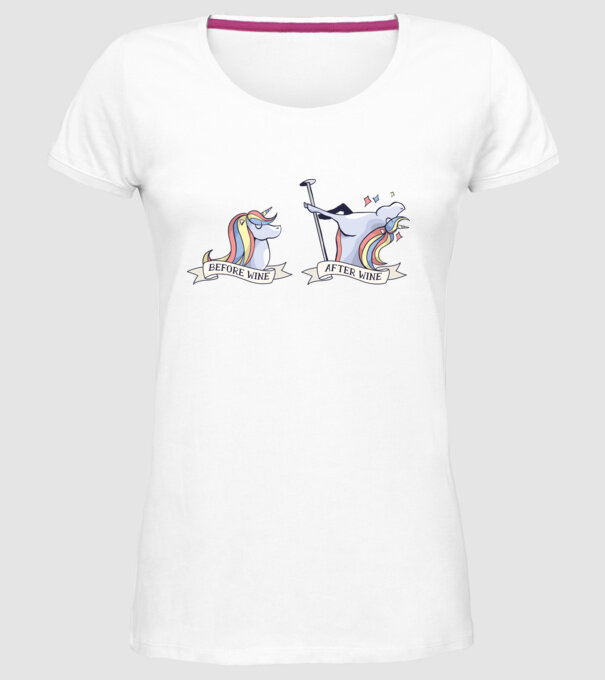 Înainte și după vin Unicorns model alb pe tricou