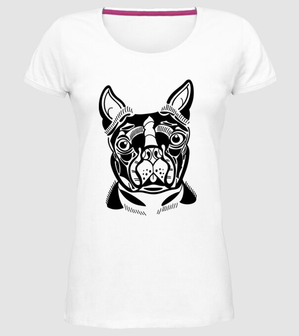 Câine Boston Terrier model alb pe tricou