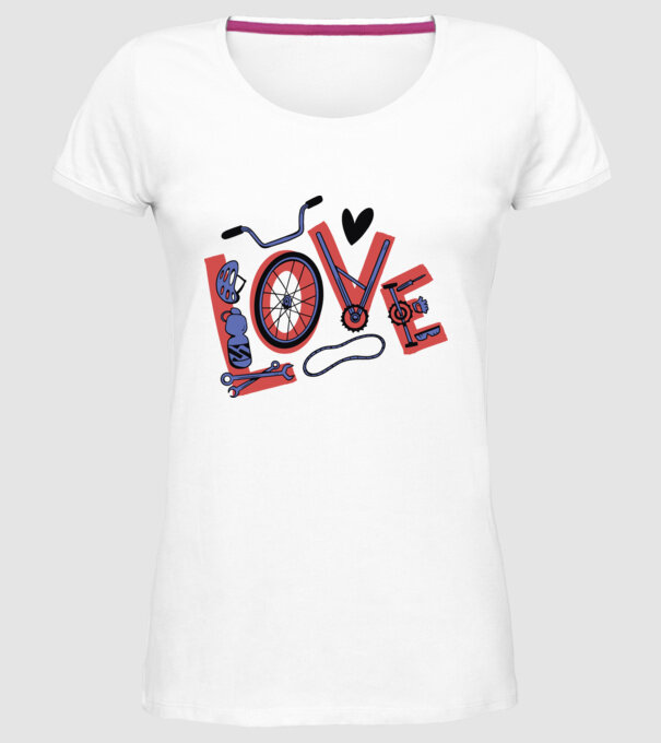 Love Bicicletă model alb pe tricou