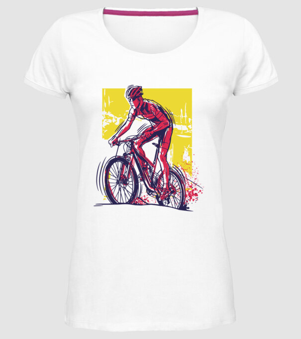 Ciclist model alb pe tricou