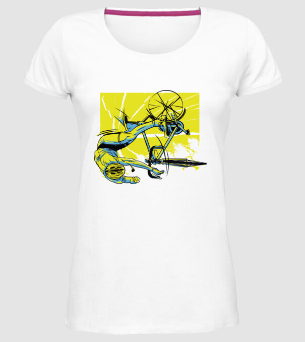 Cădere cu bicicletă model alb pe tricou