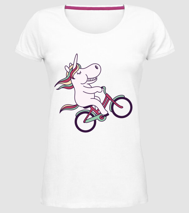 unicorn cu bicicletă model alb pe tricou