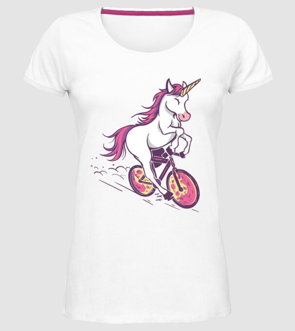 unicorn cu bicicletă model alb pe tricou