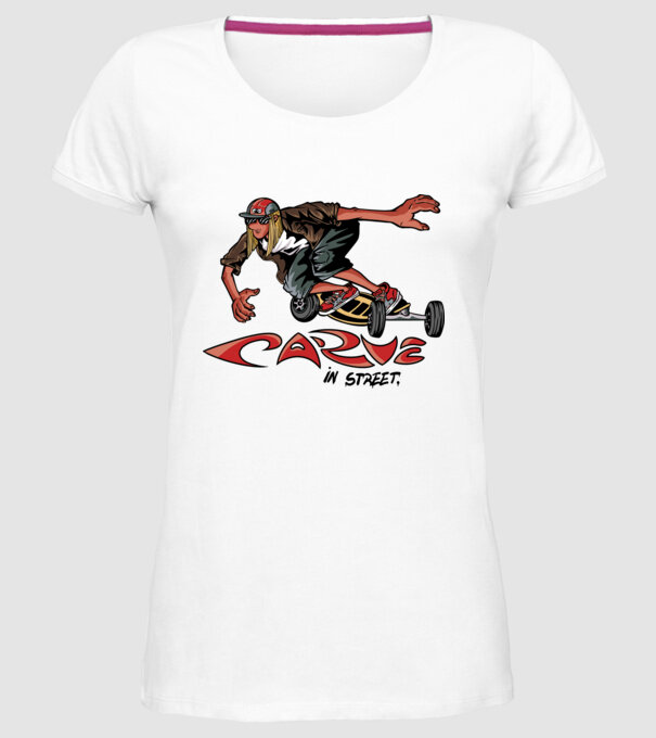 Carveboard Longboard model alb pe tricou