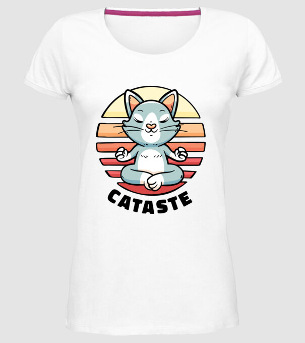 Pisică Cataste meditație model alb pe tricou