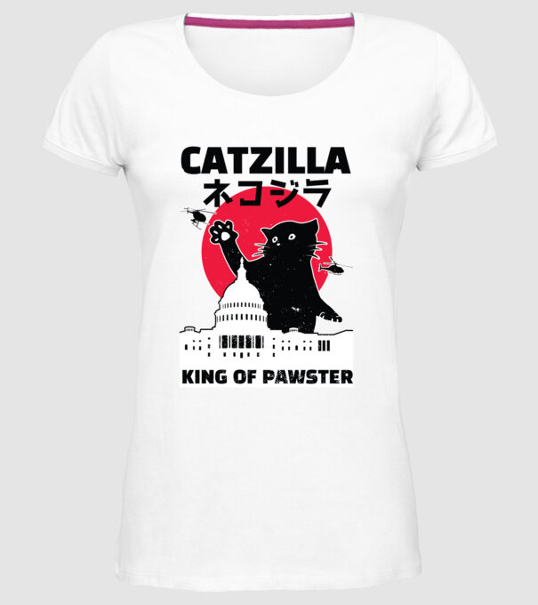 Catzilla - Pisică Godzilla model alb pe tricou