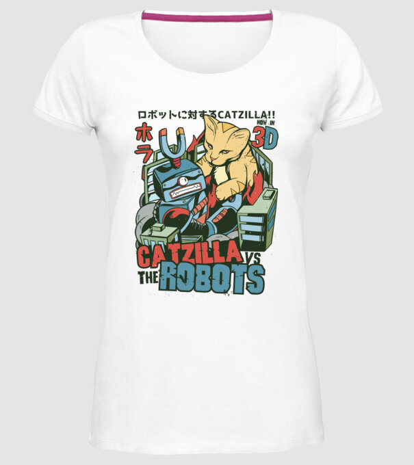 Catzilla Vs Robots model alb pe tricou