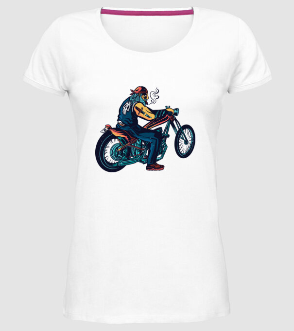 Motociclist Chopper model alb pe tricou