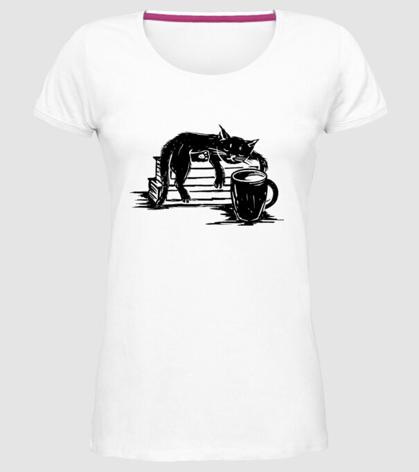 Pisică și cafea model alb pe tricou