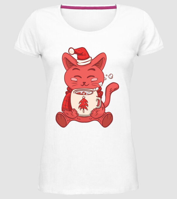 Pisică cu ciocolată caldă model alb pe tricou