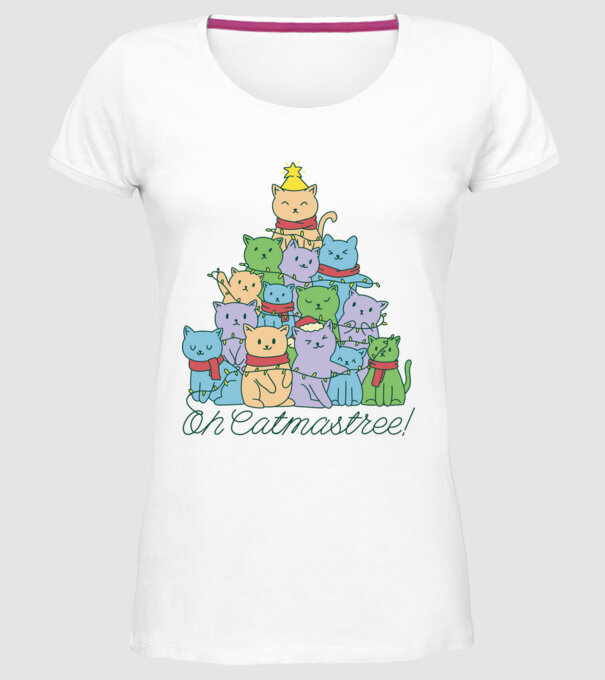 Pom de Crăciun Pisică model alb pe tricou