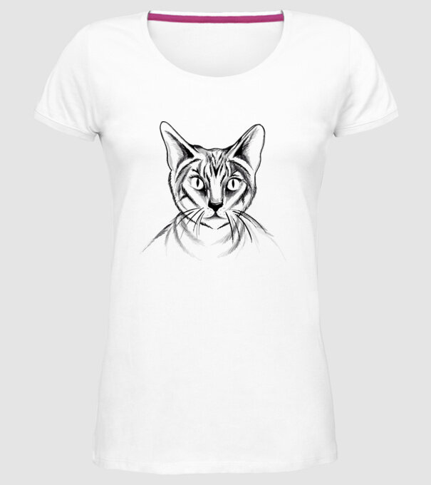 Pisică desen model alb pe tricou