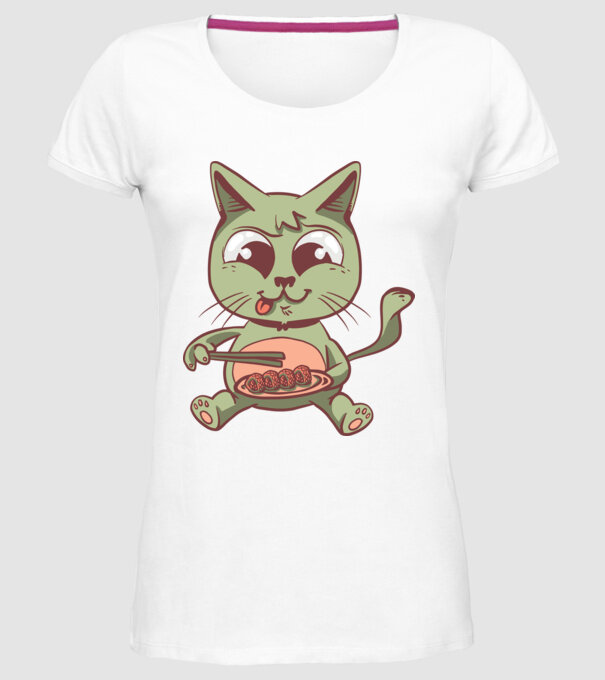 Pisică Sushi model alb pe tricou