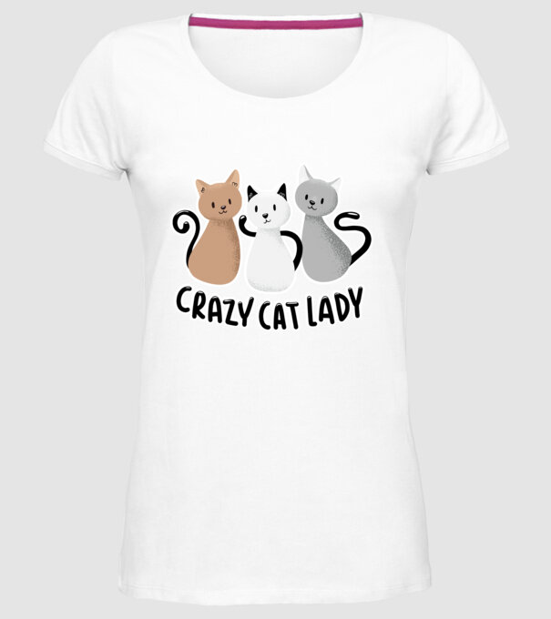 Crazy Cat Lady - fată nebună cu pisică model alb pe tricou