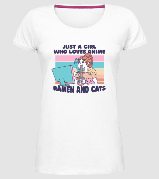 Doar o fată căreia îi place Anime, Ramen și pisicile model alb pe tricou