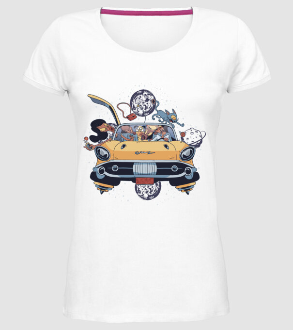 Familie în spațiu model alb pe tricou