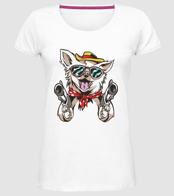 Chihuahua cu Pistol model alb pe tricou