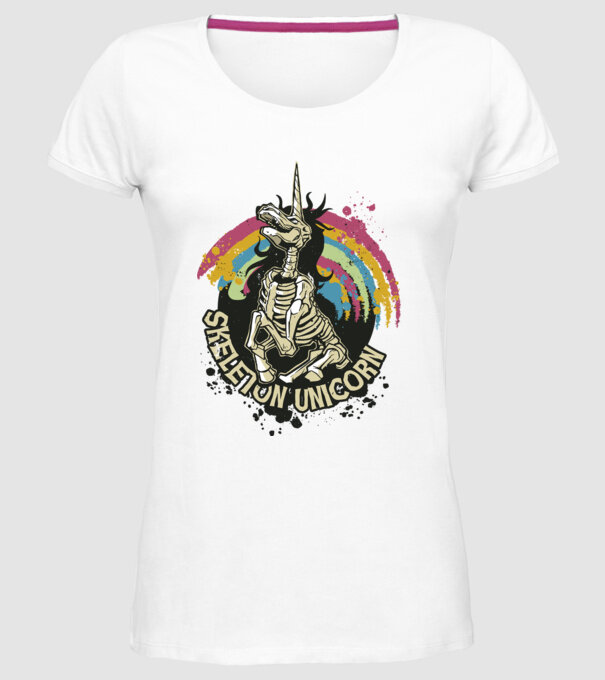 Schelet unicorn model alb pe tricou