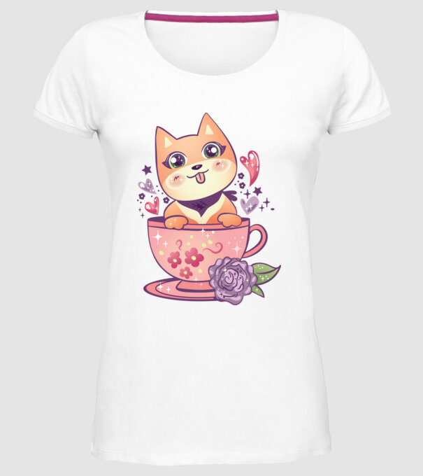 Câine drăguț Anime model alb pe tricou