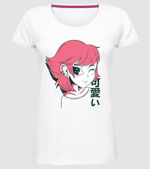 Fată drăguță Anime model alb pe tricou