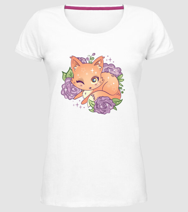 Vulpe Drăguță Anime model alb pe tricou