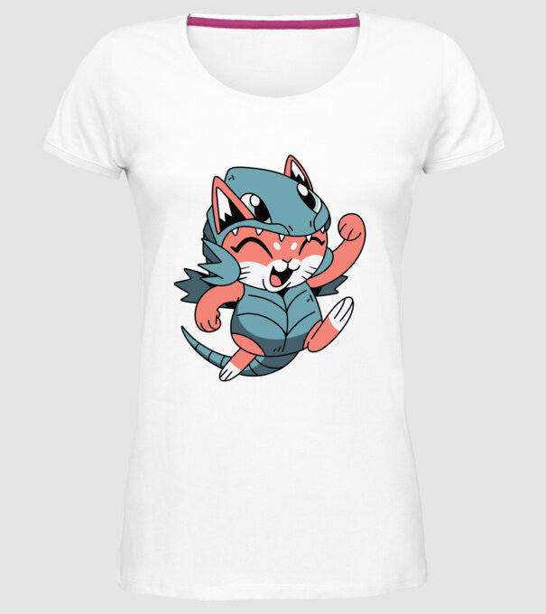 Pisicuță drăguță în costum de dragon model alb pe tricou