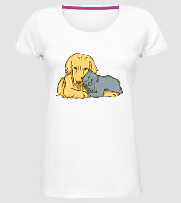 câine pisică drăguță împreună model alb pe tricou