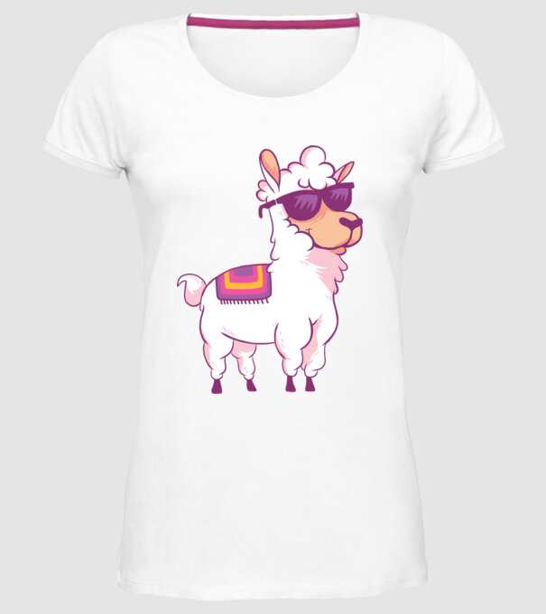 Llama drăguț model alb pe tricou
