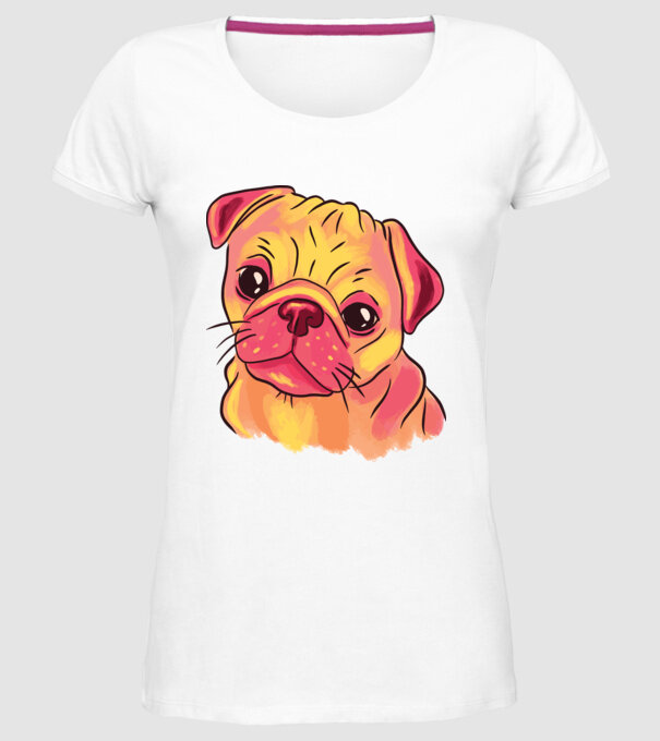 Cap de Mops drăguț model alb pe tricou