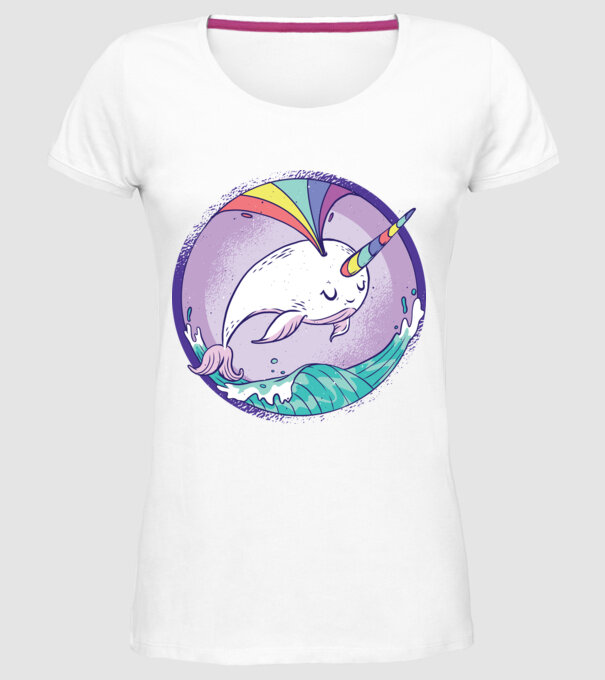 Unicorn drăguț Balenă - Narval model alb pe tricou