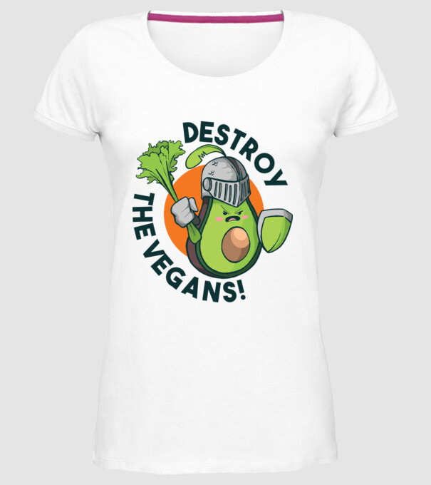 Destroy the Vegans - tricou amuzant războinic Avocado model alb pe tricou
