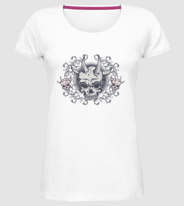 Devil Skull model alb pe tricou
