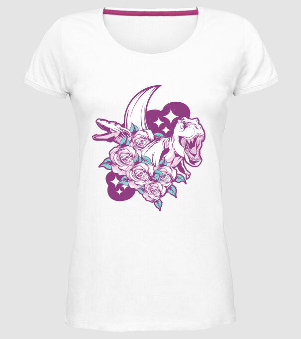 Dinozaur cu trandafiri model alb pe tricou