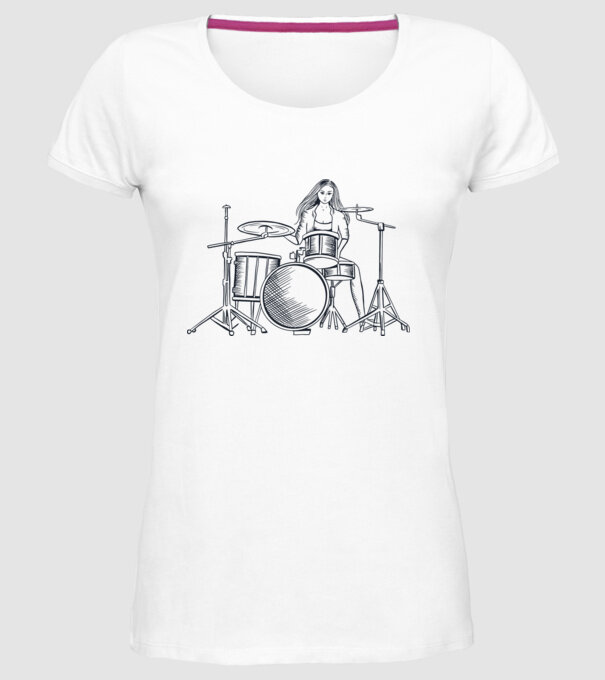 Fată Bateristă model alb pe tricou