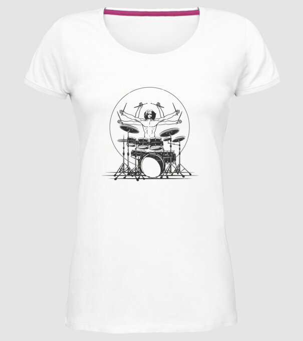 Baterist Vitruvian Da vinci model alb pe tricou