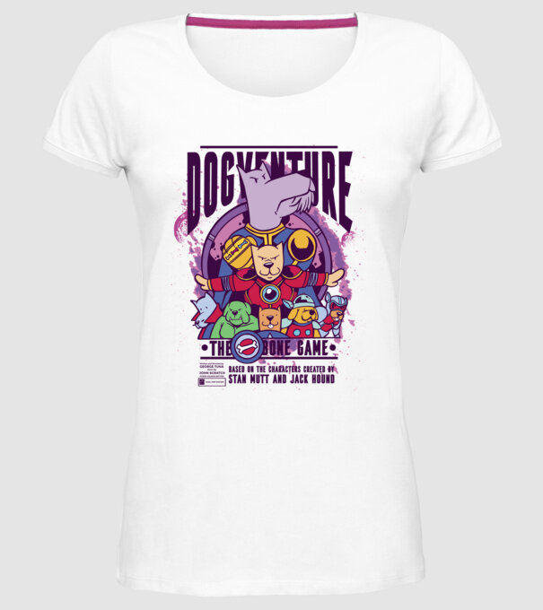 Dogventure The Bone Game model alb pe tricou