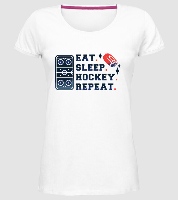 Eat Sleep Hockey Repeat model alb pe tricou
