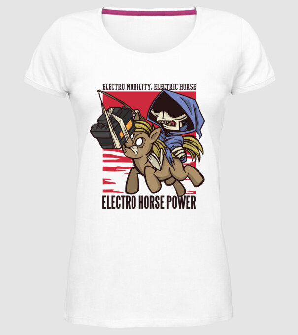 Cai putere electric model alb pe tricou