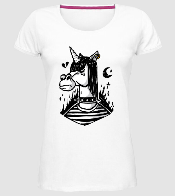 Emo unicorn model alb pe tricou