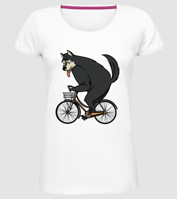 Lup pe bicicletă model alb pe tricou