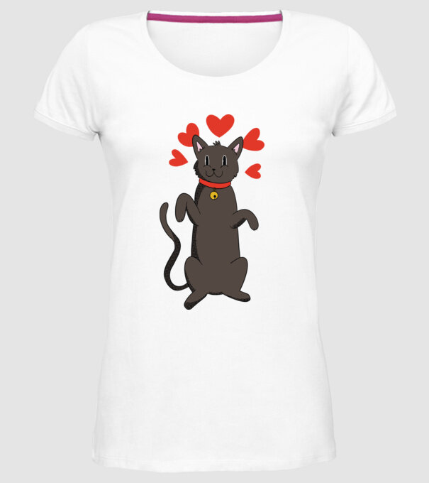 Pisică neagră dragoste model alb pe tricou