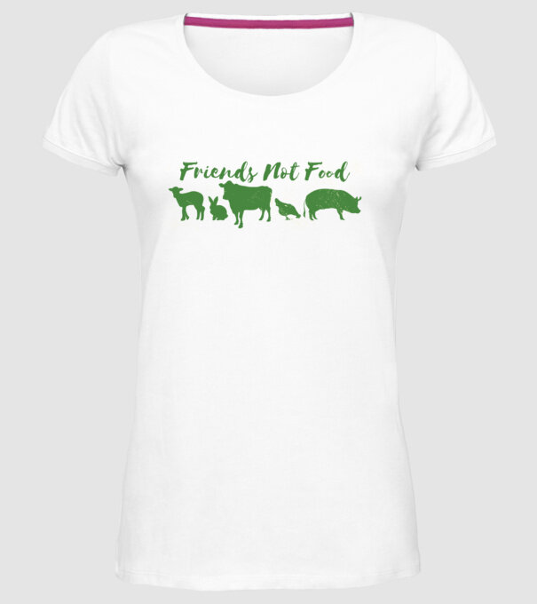 Friends Not Food Vegan model alb pe tricou