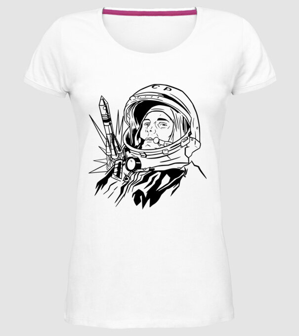 Astronautul Gagarin model alb pe tricou