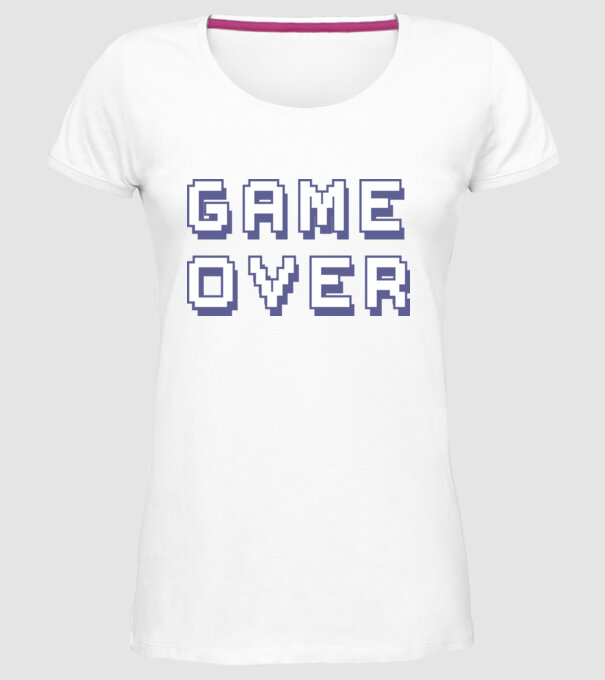 Game Over model alb pe tricou