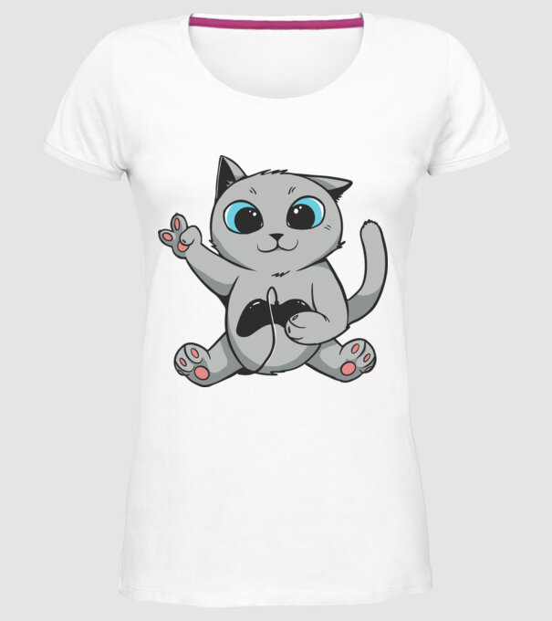Pisică Gamer model alb pe tricou