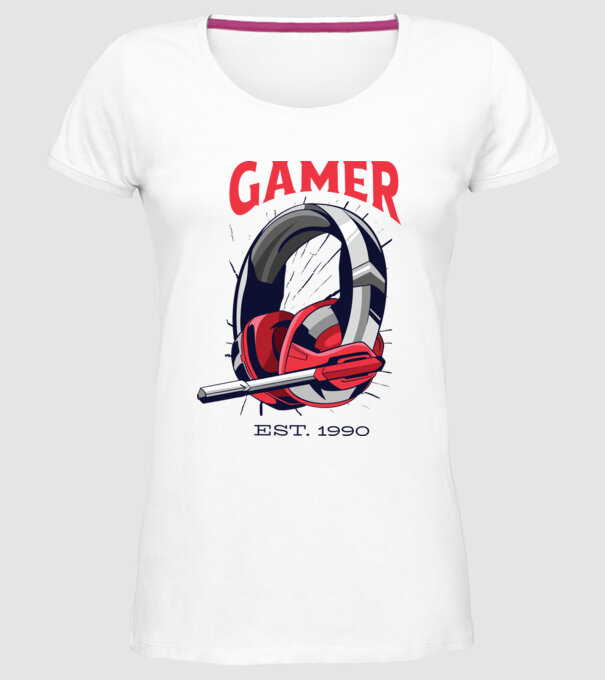 Gamer est. 1990 model alb pe tricou