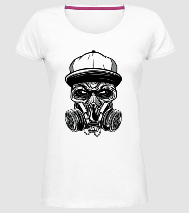Mască de gaz Craniu model alb pe tricou