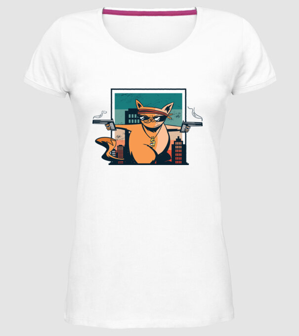 Pisică Gangster model alb pe tricou