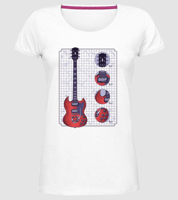 Gibson Chitară desen model alb pe tricou